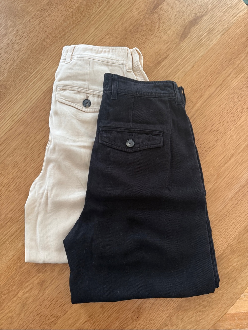 2 Everlane Pants Buttersoft Barrel Leg Trousers CREAM/BLACK  SET OF TWO - Picture 6 of 9